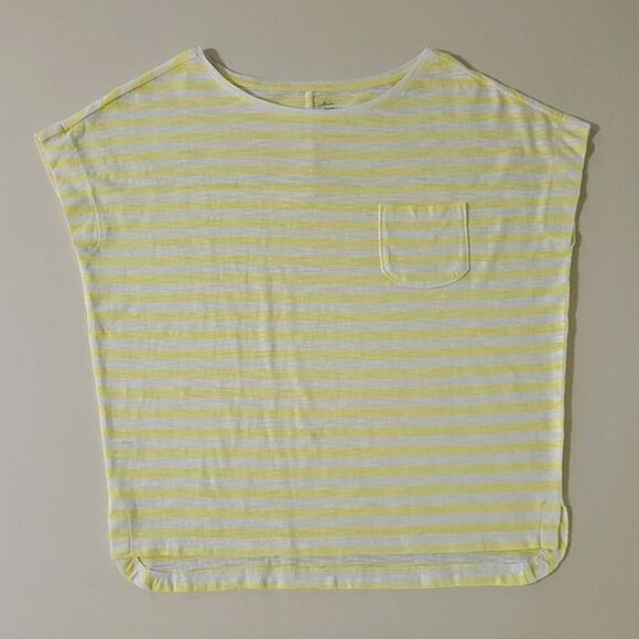 Loft Ann Taylor Yellow Stripe Cap Sleeve  Pullover Top - Picture 2 of 15